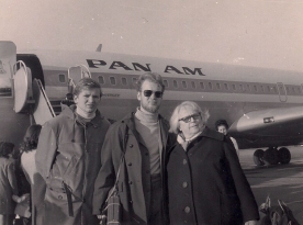 My uncle, father, and great-grandmother Laura (Bunica), fresh off the plane at JFK.